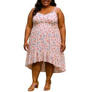Torrid Plus Size 4 (4X) Dress High-Low Hem Floral  Buttons Detail Smocked Back